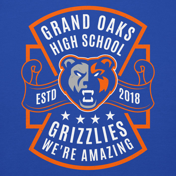 Close-up view of Grand Oaks High School Grizzlies Royal Blue Premium Unisex Hoodie 207