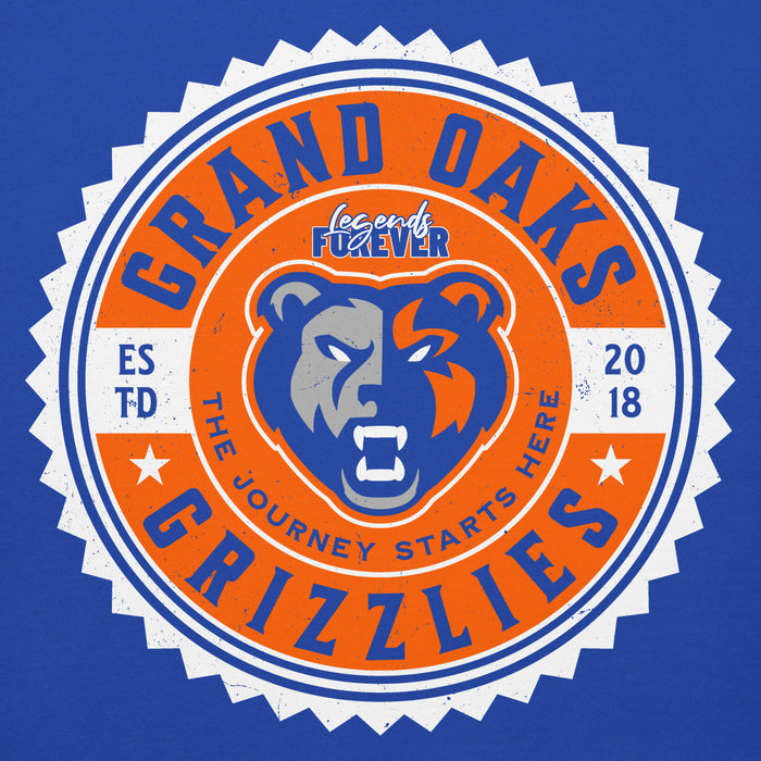 Close-up view of Grand Oaks High School Grizzlies Royal Blue Premium Unisex Hoodie 203
