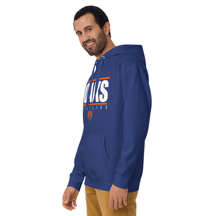 Man wearing a Grand Oaks High School Grizzlies Premium Royal Hoodie 07