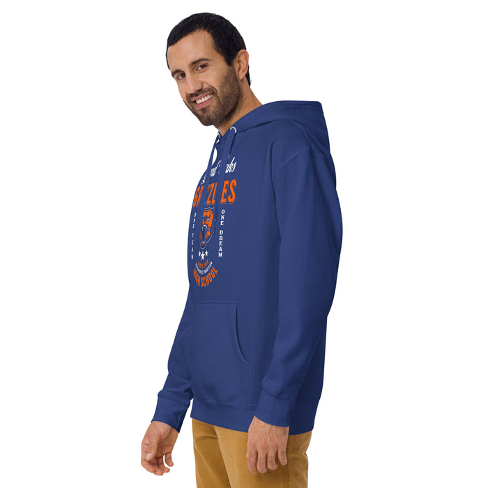 Man wearing a Grand Oaks High School Grizzlies Premium Royal Hoodie 08