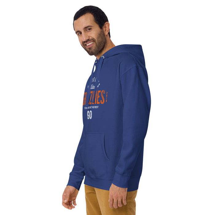 Man wearing a Grand Oaks High School Grizzlies Premium Royal Hoodie 40