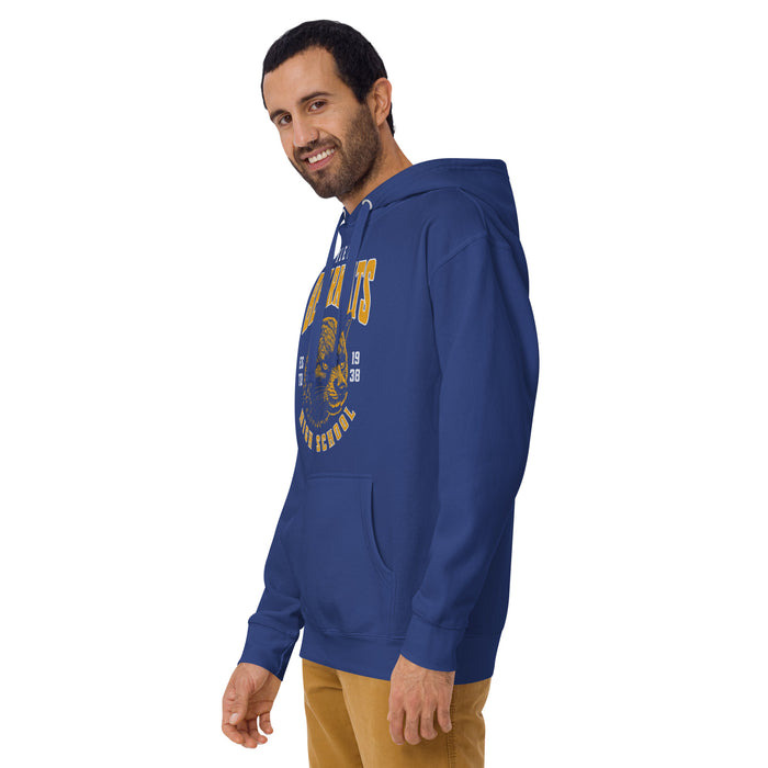 Man wearing a Klein High School Bearkats Premium Royal Unisex Hoodie 216