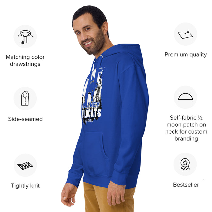 Man wearing Dekaney High School Wildcats Royal Blue Premium Unisex Hoodie 202