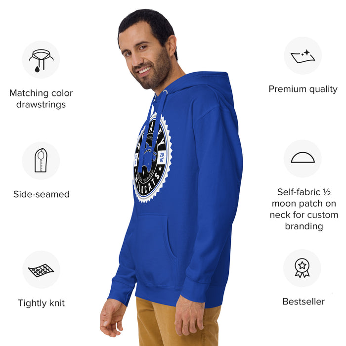 Man wearing Dekaney High School Wildcats Royal Blue Premium Unisex Hoodie 203