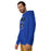 Man wearing Hebron High School Hawks Royal Blue Premium Unisex Hoodie 204