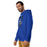 Man wearing Hebron High School Hawks Royal Blue Premium Unisex Hoodie 213