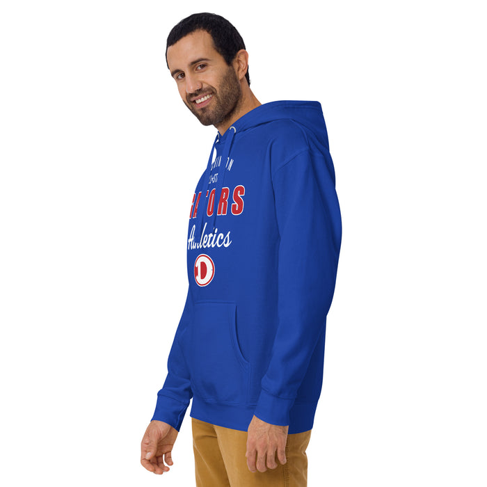 Man wearing Dickinson High School Gators Royal Blue Premium Unisex Hoodie 034