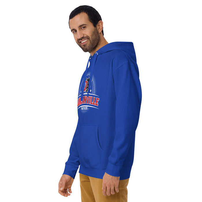 Man wearing Duncanville High School Panthers Royal Blue Premium Hoodie 221