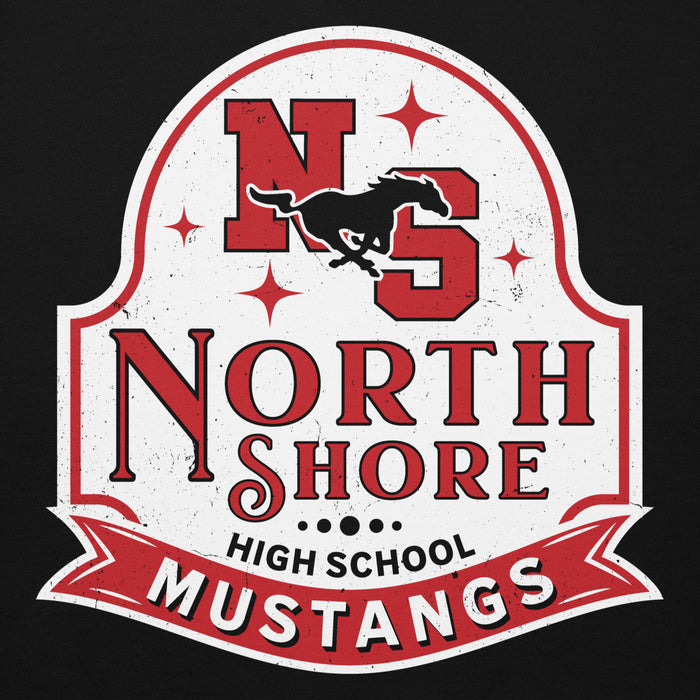 Close-up view of North Shore High School Mustangs Black Premium Unisex Hoodie 219
