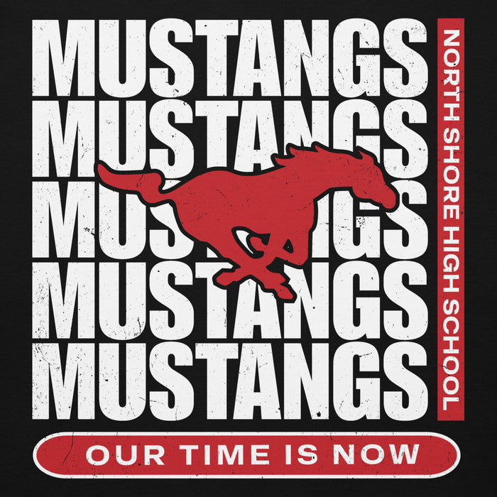 Close-up view of North Shore High School Mustangs Black Premium Unisex Hoodie 235