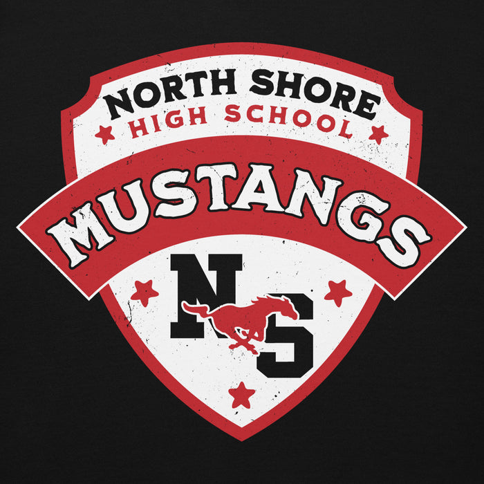 Close-up view of North Shore High School Mustangs Black Premium Unisex Hoodie 221