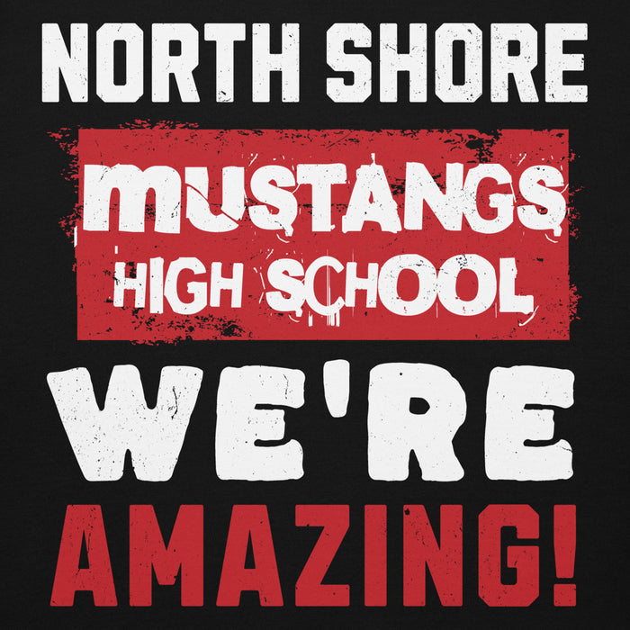 Close-up view of North Shore High School Mustangs Black Premium Unisex Hoodie 231