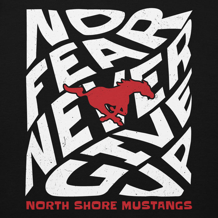 Close-up view of North Shore High School Mustangs Black Premium Unisex Hoodie 236