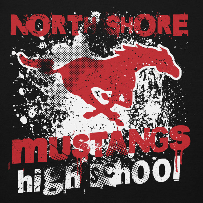 Close-up view of North Shore High School Mustangs Black Premium Unisex Hoodie 205