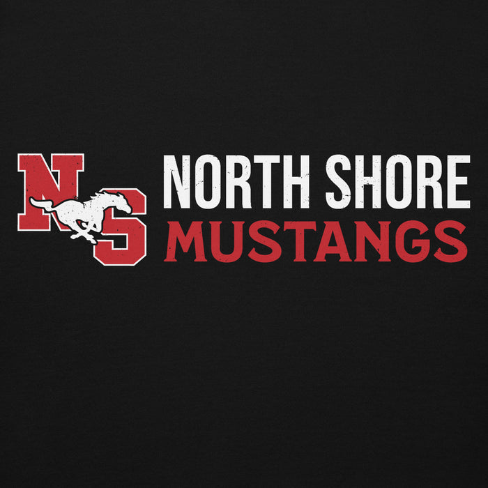Close-up view of North Shore High School Mustangs Black Premium Unisex Hoodie 200