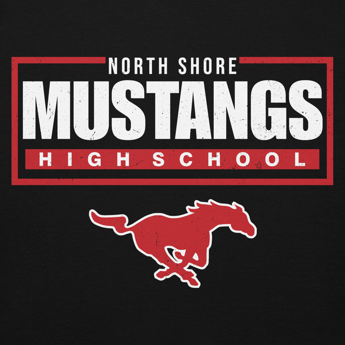 Close-up view of North Shore High School Mustangs Black Premium Unisex Hoodie 049