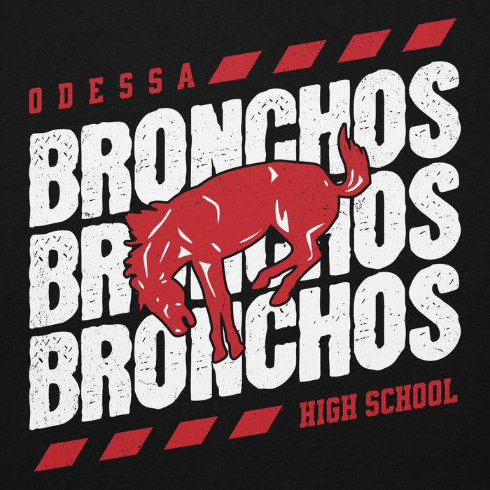 Close-up view of Odessa High School Bronchos Black Premium Unisex Hoodie 223