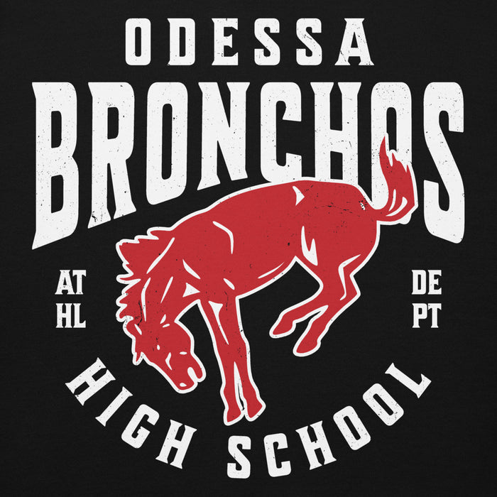 Close-up view of Odessa High School Bronchos Black Premium Unisex Hoodie 213