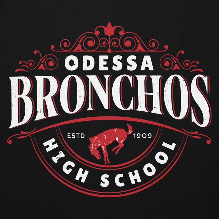 Close-up view of Odessa High School Bronchos Black Premium Unisex Hoodie 211