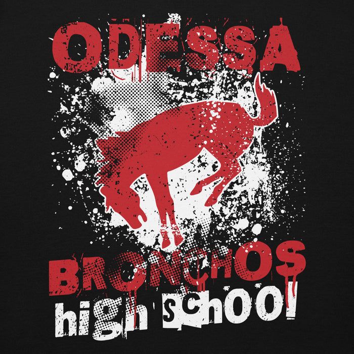 Close-up view of Odessa High School Bronchos Black Premium Unisex Hoodie 205