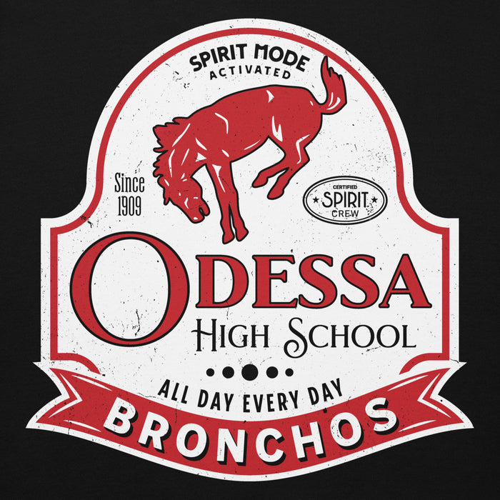 Close-up view of Odessa High School Bronchos Black Premium Unisex Hoodie 219