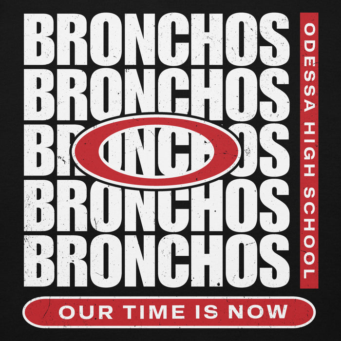 Close-up view of Odessa High School Bronchos Black Premium Unisex Hoodie 235