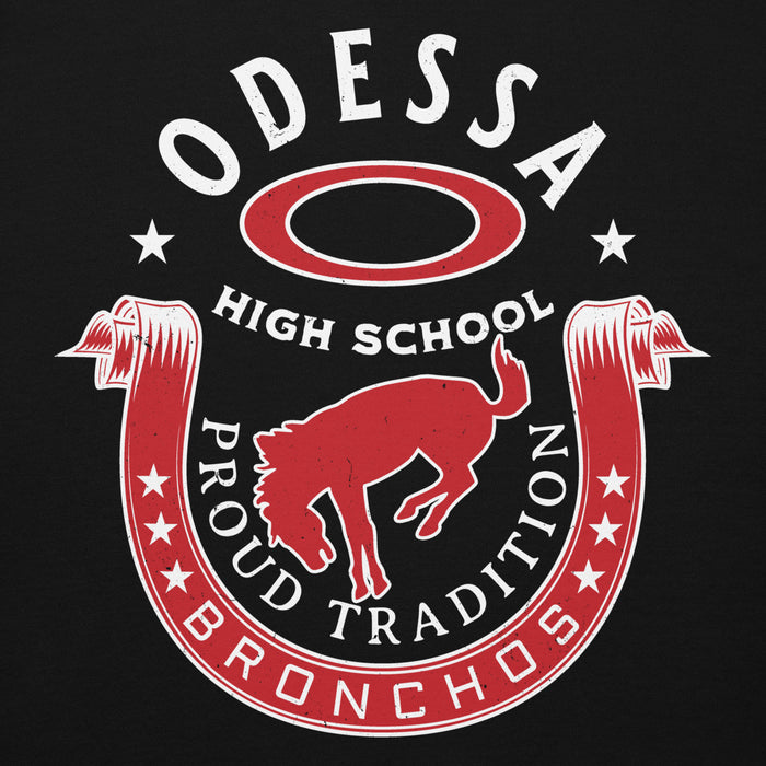 Close-up view of Odessa High School Bronchos Black Premium Unisex Hoodie 229