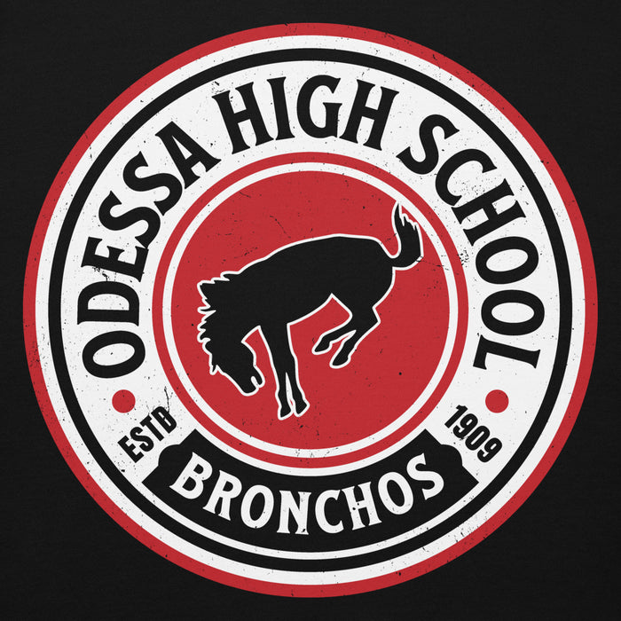Close-up view of Odessa High School Bronchos Black Premium Unisex Hoodie 220