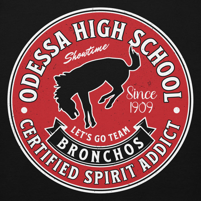 Close-up view of Odessa High School Bronchos Black Premium Unisex Hoodie 215