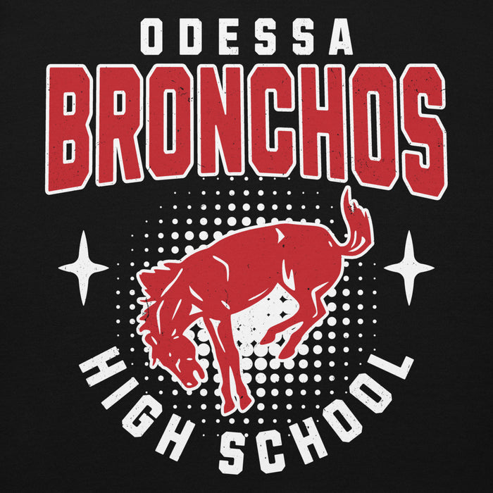 Close-up view of Odessa High School Bronchos Black Premium Unisex Hoodie 204