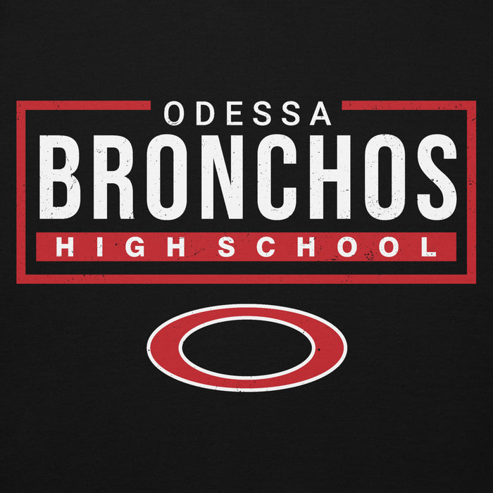 Close-up view of Odessa High School Bronchos Black Premium Unisex Hoodie 049
