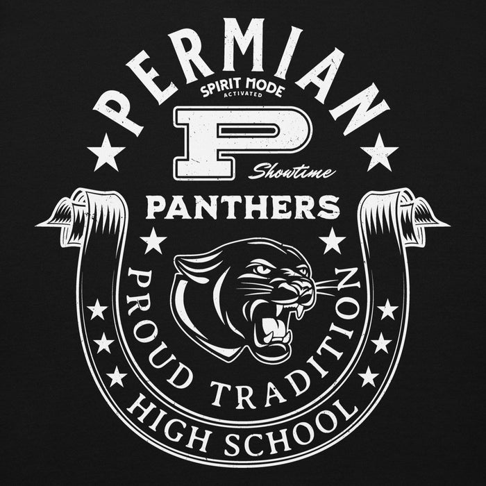 Close-up view of Permian High School Panthers Black Premium Unisex Hoodie 229