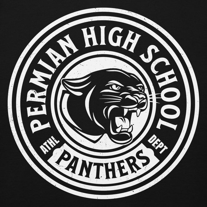 Close-up view of Permian High School Panthers Black Premium Unisex Hoodie 220