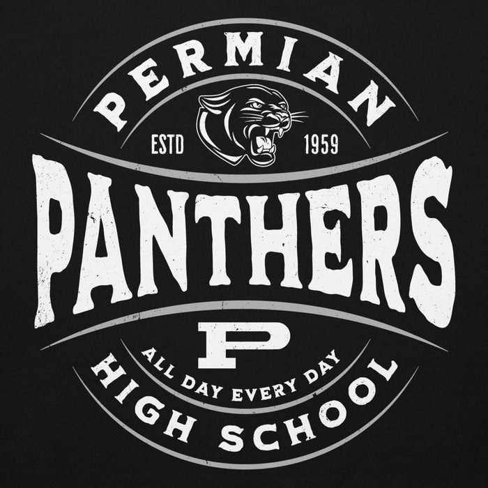 Close-up view of Permian High School Panthers Black Premium Unisex Hoodie 218