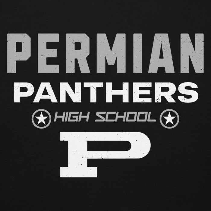 Black hoodie design with 'Permian Panthers High School' text and logo - design 003
