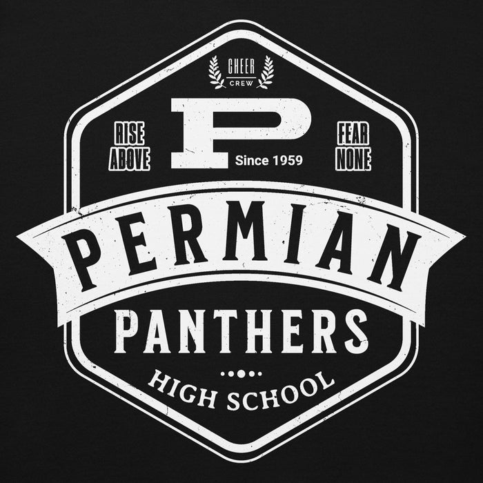 Close-up view of Permian High School Panthers Black Premium Unisex Hoodie 209