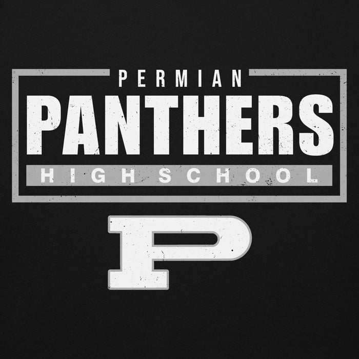 Permian Panthers High School logo with a large 'P' on a black background - premium hoodie design 049