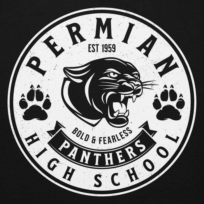 Close-up view of Permian High School Panthers Black Premium Unisex Hoodie 215