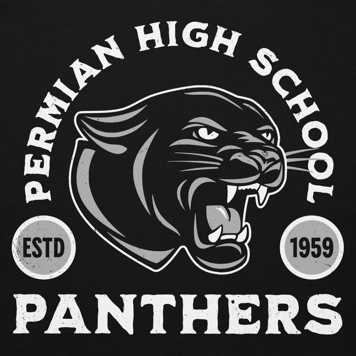 Permian High School Panthers logo with panther head and text on a black background - premium hoodie design 208