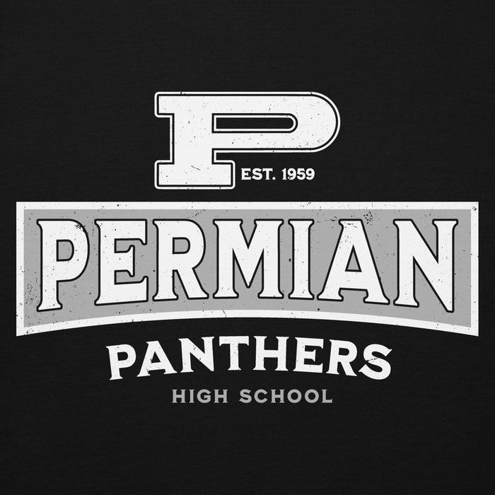 Close-up view of Permian High School Panthers Black Premium Unisex Hoodie 202