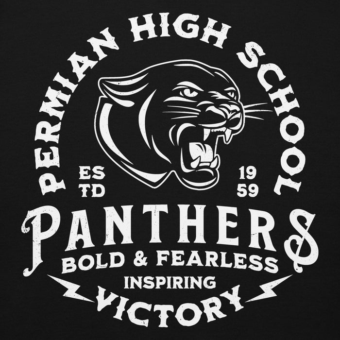 Permian High School Panther logo with panther illustration and text on a black background - premium hoodie design 206