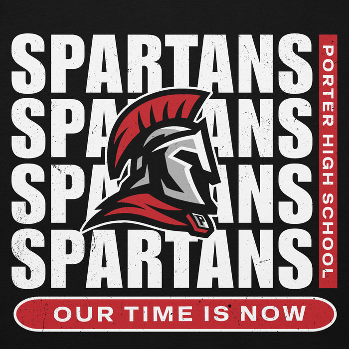 Porter High School Spartans logo with text on a black background -premium hoodie design 235