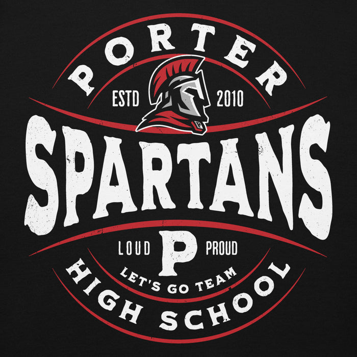 Porter Spartans high school logo with Spartan helmet on a black background - premium hoodie design 218