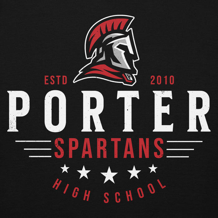 Porter Spartans high school logo with a Spartan helmet on a black background - premium hoodie design 217
