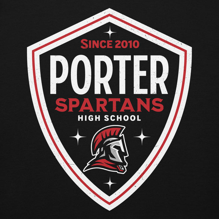 Close-up view of Porter High School Spartans Black Premium Unisex Hoodie 225
