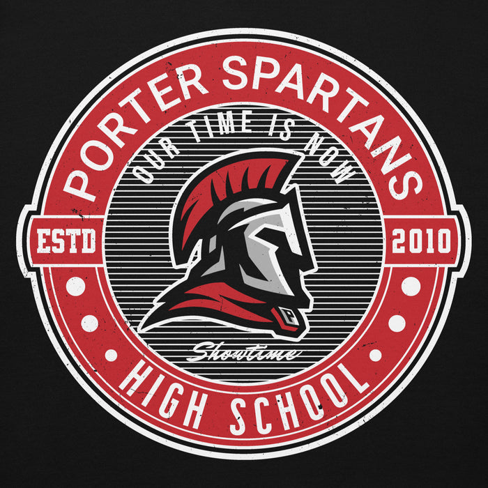 Close-up view of Porter High School Spartans Black Premium Unisex Hoodie 224