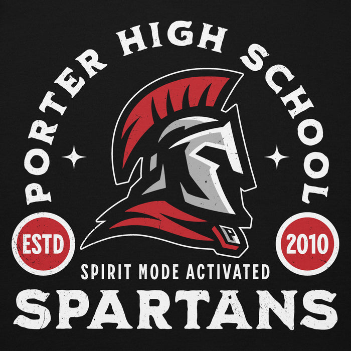 Porter High School Spartans logo with a Spartan helmet on a black background - premium hoodie design 208