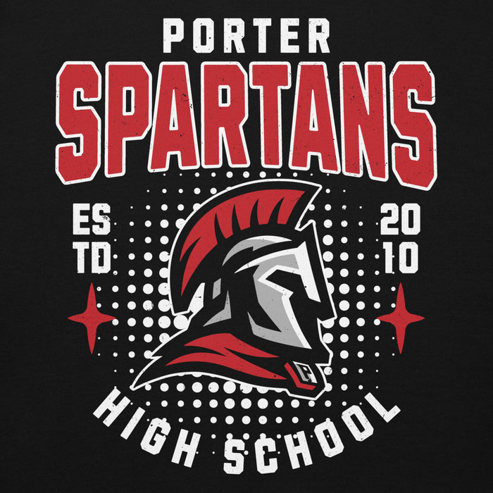 Close-up view of Porter High School Spartans Black Premium Unisex Hoodie 204