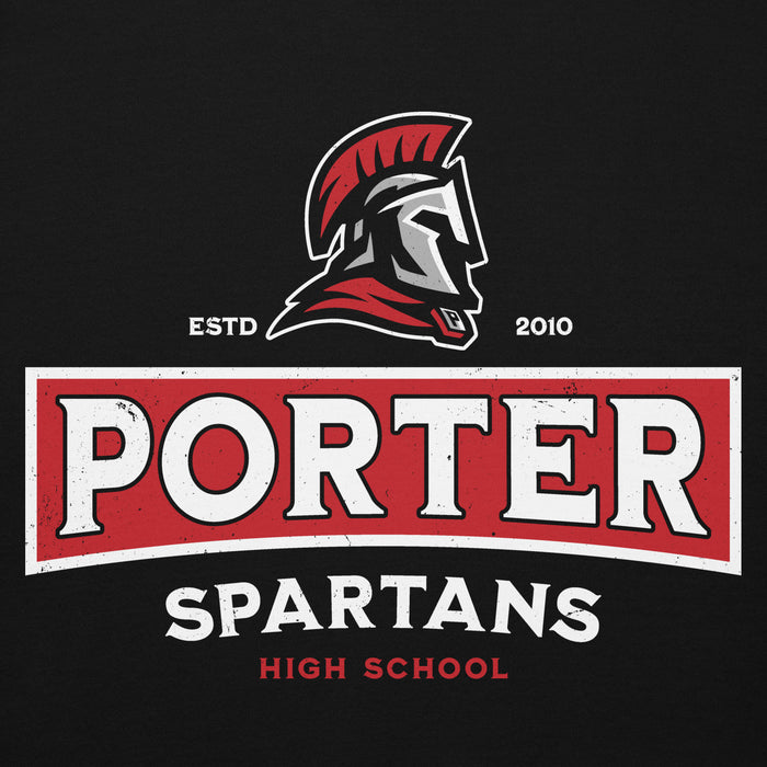 Close-up view of Porter High School Spartans Black Premium Unisex Hoodie 202