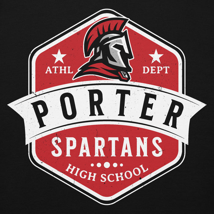 Porter Spartans High School logo with Spartan helmet design on a black background - Premium hoodie design 209